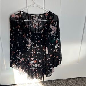 LC Lauren Conrad Black Floral Sheer Blouse